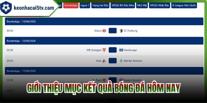 Giới thiệu mục kết quả bóng đá hôm nay