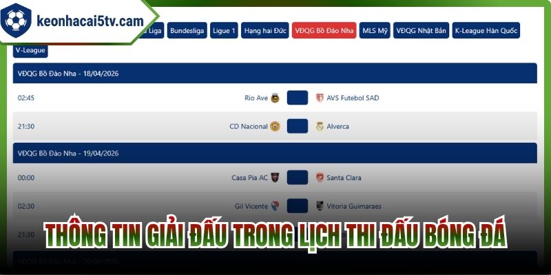 Thông tin giải đấu trong lịch thi đấu bóng đá