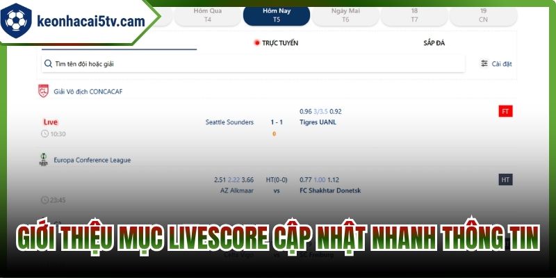 Giới thiệu mục livescore cập nhật nhanh thông tin
