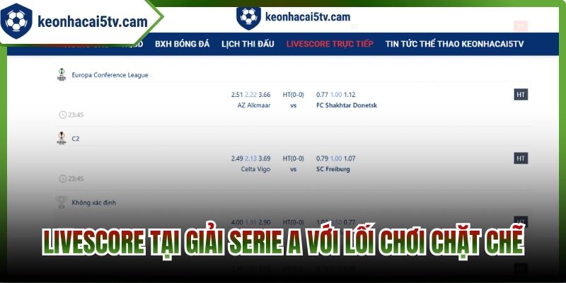 Livescore tại giải Serie A với lối chơi chặt chẽ